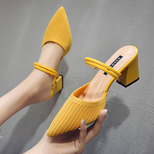 Summer New Style Baotou Two-Wear Sandals And Slippers WomenS Knitted High-Heeled Stiletto Sandals