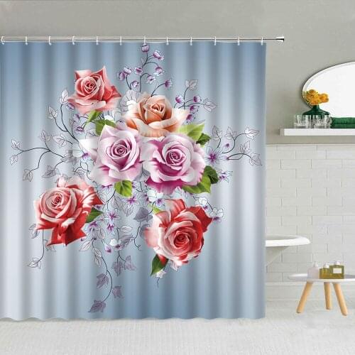 Rose Bohemian Flower Butterfly Sunflower Shower Curtain Waterproof Polyester Fabric High Quality Bath Screen With Hooks Decor