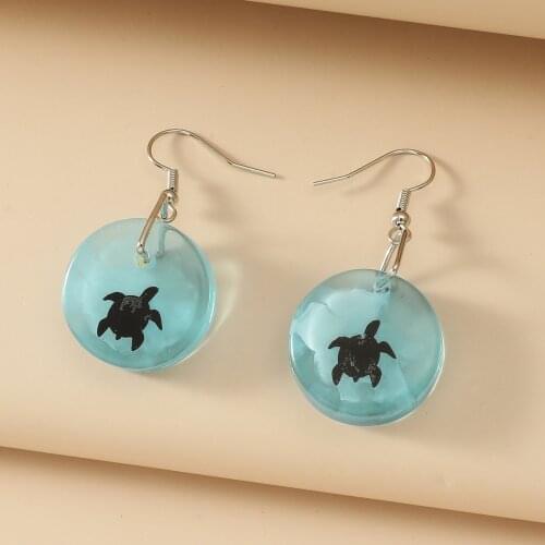 Vintage Sea Turtle Pattern Long Drop Earrings Women Triangle Geometric Blue Resin Dangle Earring 2021 Summer Jewelry Brincos