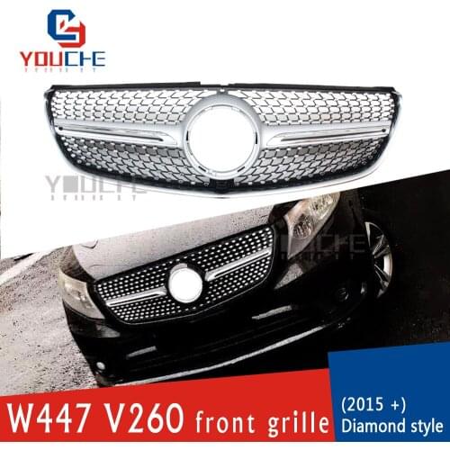 W447 Diamonds grille Front Bumper Racing Grill for Mercedes V class W447 V260 2015 + Car Styling Grills with Camera