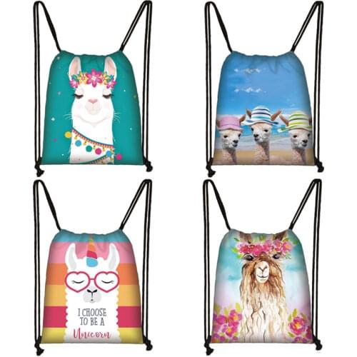 Funny Alpaca Drawstring Bag Softback Llama Backpack Women Travel Bags Boys Girls Canvas Storage Bag Kids Bookbag Shoes Holder
