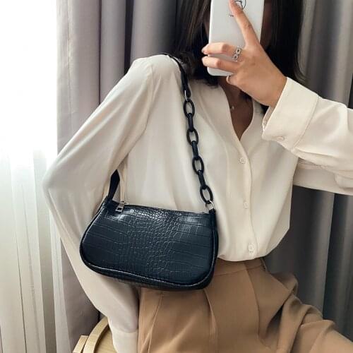 Women bag 2020 new Korean Alligator PU Baguette Chains Fashion solid handbags purse ladylike shoulder bag
