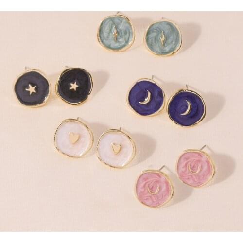 2020 Oil Painting Star Earrings for Women Lightning Love Dripping Oil Round Stud Earrings Autumn Winter Wholesale Jewelry