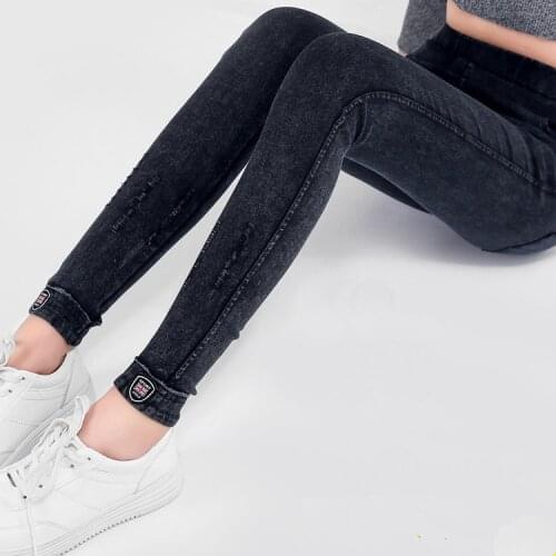 Plus Size Cotton Ripped High Waist Boyfriend Jeans Women`s Black High Stretch Denim Pants Mom Jeans Femme For Women Jeans D65