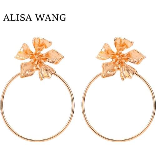 Fashion Gold Color Metal Flower Earrings For Women Punk Hyperbole Large Round Circle Earring Statement Korean Jewelry 2019 New