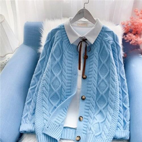 Spring Autumn Knitted Sweater Cardigan Women Plus Size Long Sleeve Top Solid Twist Jacket Loose Pull Femme Ladies Clothes G1077