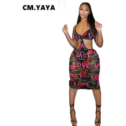 CM.YAYA Women Mini Dress Print Mesh See-through Strap V-neck Hollow Out Stretchy Dresses Sexy Fashion Vestidos Summer Outfits