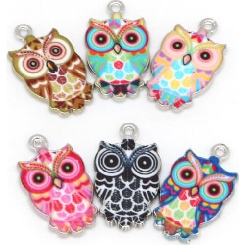 2pcs 13x23mm Multi Color Alloy Enamel Owl Charms Pendant For Necklace Bracelet Jewelry Making DIY Earring Findings