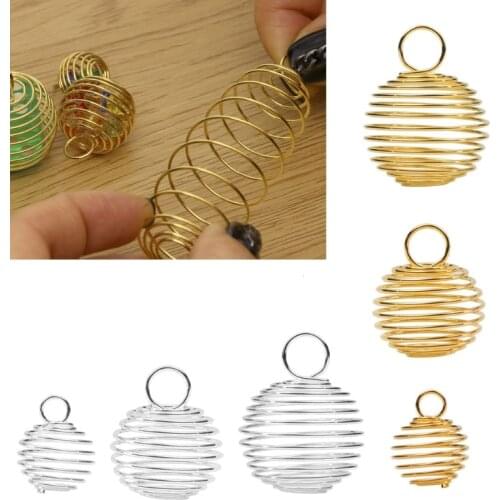 30Pcs Handmade Spiral Bead Hollow Cages Stone Holder Necklace Cage Charms Pendants Kit Findings Jewelry Making 3 Sizes