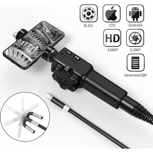 5.5MM/8.5MM 5.0MP 180 Degree Steering Industrial Borescope Endoscope Cars Inspection Camera With 6 LED for iPhone Android