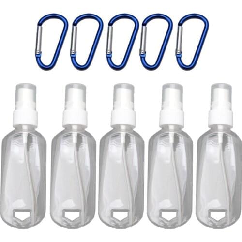 5Pcs 60ml Reusable Portable Mini Size Alcohol Spray Bottle Hand Sanitizer Travel Small Size Holder Hook Keychain Carrier