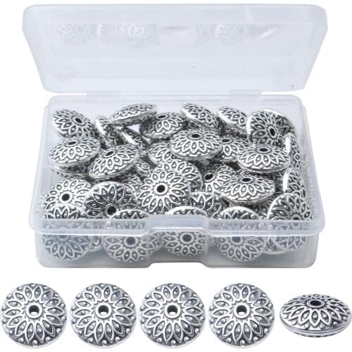 50pcs 11mm Tibetan Antique Silver Alloy Spacers Beads Round Spacer Bead Charms Jewelry Spacers with A Box for DIY Jewelry Making