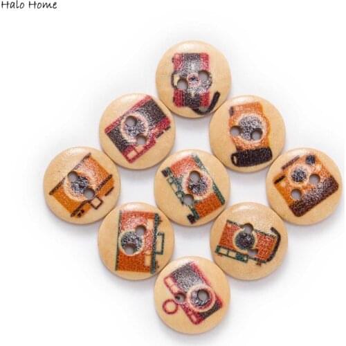 50pcs Camera printing Round Wooden buttons Sewing Scrapbook Clothing Gifts Crafts Handwork Accessories 15mm
