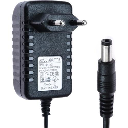 AC 100-240V to DC Power Adapter Supply Charger Adapter 12V 2A EU Plug 5.5 x 2.1mm Converter for Camera Video MP4 Audio