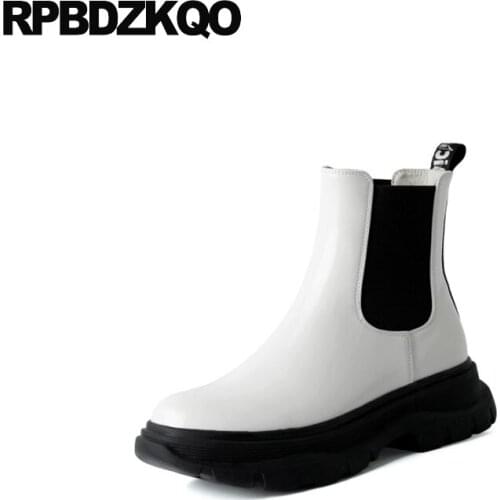 Casual Wedge Patent Leather White Platform Boots Slip On Black And Flatform Shoes Sneakers Chelsea 9 Ankle Booties Muffin Women