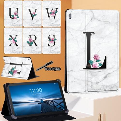 White Marble Alphabet Pattern Tablet Case For Lenovo Tab E10 10.1 inch/Tab M10 10.1"/Tab M10 FHD Plus 10.3" Leather Stand Cover