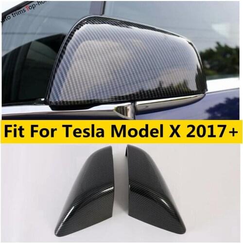 Yimaautotrims Outer Side Door Rearview Mirror Decoration Cap Cover Trim Fit For Tesla Model X 2017 - 2020 ABS Carbon Fiber Look