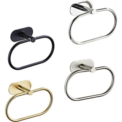 Towel Ring Punch Free Round Style Silver Stainless Steel Toilet Roll Holder Self Adhesive Toilet Paper Holder For Bathroom