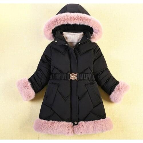 Childrens winter down jacket Parker 2021 Fashion new Lady style childrens medium long wool collar hooded cotton coat Snowsuit