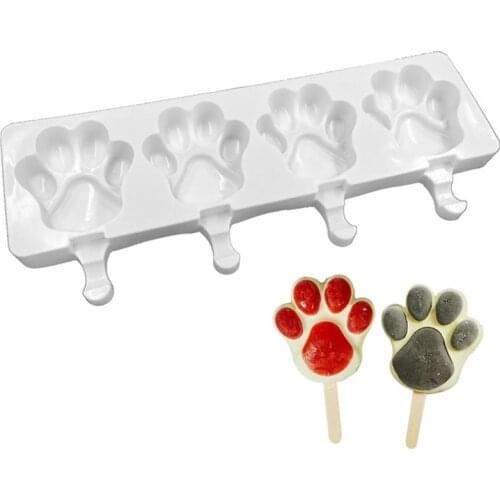 1pc Ice Cream Mold Paw Shape Food Grade Silicone Pudding Mold Ice Lolly Mold With Sticks DIY Ice Cream Tools Accessories
