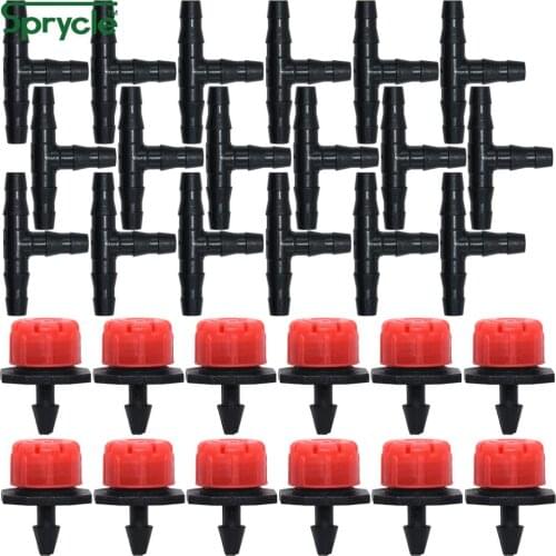SPRYCLE 50PCS Adjustable Drippers 50PCS 4/7MM Barb Tee Connectors Micro Drip Irrigation Emitter Anti-clogging for 1/4'' Hose