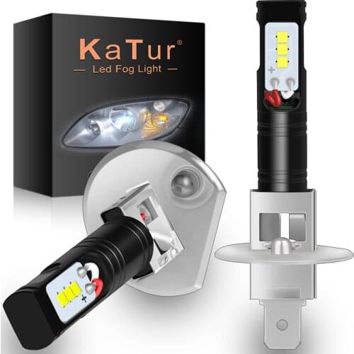 Katur 2pcs H1 Led Bulbs for Cars CSP LED Chips Bulb Auto Led Light Fog Lamp Super Bright Auto Running Lights 6500K White DC12V