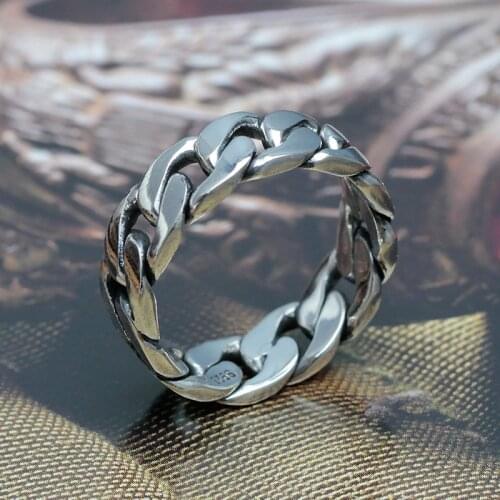Personality 316L Stainless Steel Cuban Chain Ring for Men Women Punk Finger Ring Motorcycle Party Biker Ring Hip Hop Jewelry