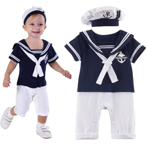 Baby Sailor Costume Halloween Cosplay Newborn Nautical Outfit Toddler Navy Style Romper for Photography