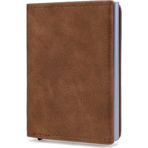 BISI GORO Top PU Leather New Material and Small Wallet Anti-theft Function For Making Mens Business Bank Card Bag Purse Box Hot