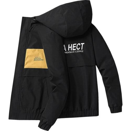 2021 Korean Mens Spring Ball Season Work Coat Fashion Cotton Large Loose Long Sleeve Hooded Jacket Simple Youth Thin Top