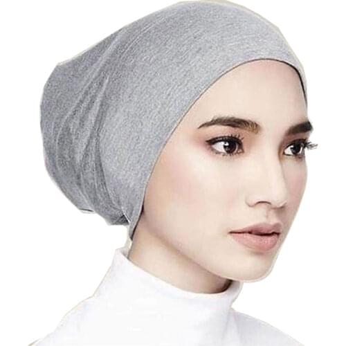 10 day delivery Cotton Inner Hijab Caps Muslim Stretch Turban Cap Islamic Underscarf Bonnet Hat Female Headband 56 colors