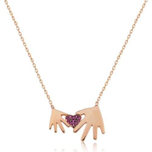 Real Silver 925 Jewelry Silver Mother Child Hand Lady Necklace