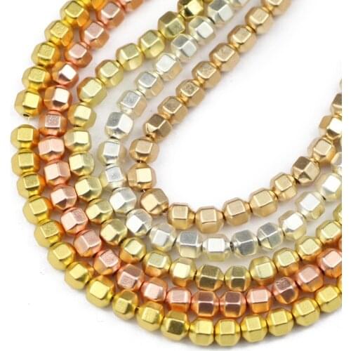 Natural Stone Matte Gold Silvers 18 Faceted Round Hematite Beads 4mm Spacer Loose Beads For Jewelry Making Diy Bracelet Necklace