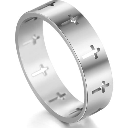 Stainless Steel Punk Hip Hop Hollow Cross Ring Gold Silver Color Finger Ring Engagement Couple Rings Gift for Men Women