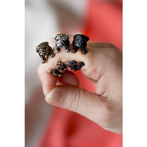 Newest Pug Dog Ring Pet Dog Ring Retro Animal Ring---Antique Bronze/Antique Silver/Gun Black Free Collocation