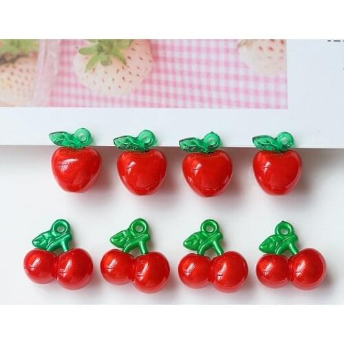 New style 50pcs/lot red color print 3D cartoon Apple cherry shape acrylic beads diy jewelry earring/garment pendant accessory
