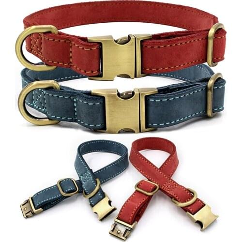 Cattle Hide Puppy Pet Dog Collar for Dogs Leash Chain Metal Buckle Leather Collars Large Pets Supplies German Shepherd Pitbull
