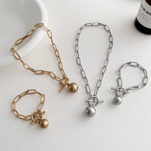 TIMEONLY Korean Fashion Ball Chunky Cuban Chain Choker Necklaces Delicate Hollow Charms Bracelet for Women Girl Hip Hop Jewelry