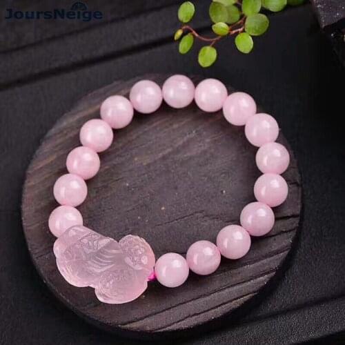 JoursNeige Pink Natural Crystal Bracelets Round Bead With Crystal PiXiu Pendant Lucky for Girlfriend Crystal Single lap Jewelry