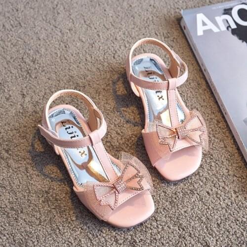 Girls Sandals Bowknot Rhinestone Princess Shoes 2021 Summer New Fashion Open Toe Sandals Children Shoes E920