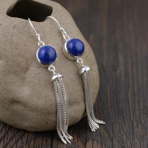 925 Silver Lapis Lazuli Earrings Pure Silver Bohemia Earrings Lady Charming Earrings