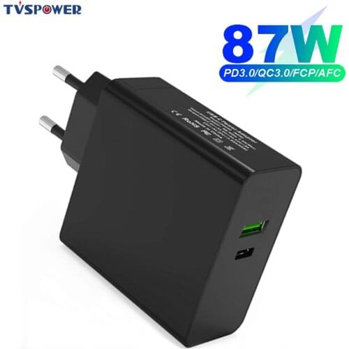 87W mini Wall Charger USB C PD 65W 45W QC3.0 for TYPE C Thunderbolt 3 Laptop For Macbook ipad iphone11/SE S10/S20/Note 10/9 XPS