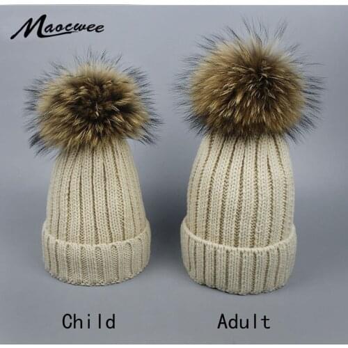 Girl Pom Pom Beanie Warm Knitted Bobble Kids Fur Pompom Hats Skullies Beanies Balaclava Winter Headdresses Skiing Snow Bone 2018