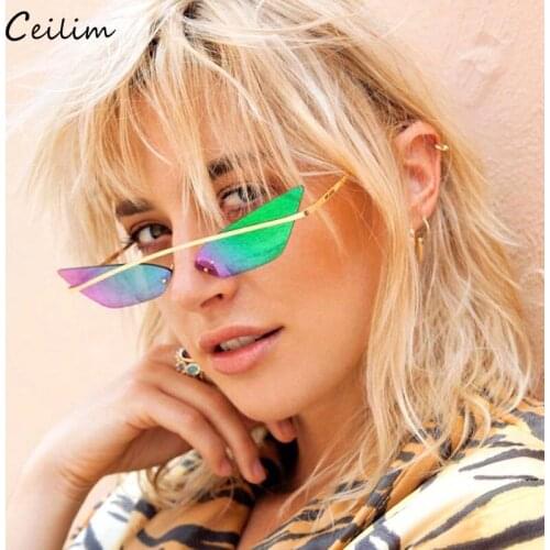 Luxury Small Frame Triangle Cat Eye Sunglasses Women Brand Design 2021 Cool Red Black Rimless Sun Glasses Unique Cateye Shades