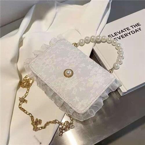 Pearl Chain Shoulder Bags For Women Mini Quilted Lace Solid Color 2021 Autumn Winter New Designer All-Match Cross-Body Handbags