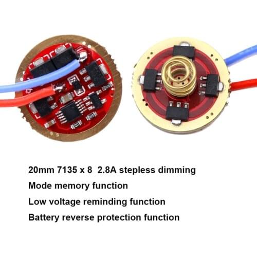 20mm AMC7135 7135 x 8 stepless dimming led driver 18650 flashlight torch light parts for XHP50 L2 U2 XPL SST20 SST40 with memory