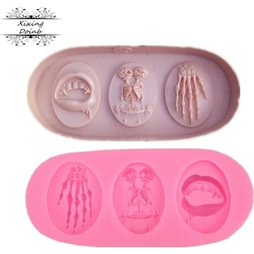 Skull Hand bones and mouth silicone mould DIY Halloween cake decoration tools