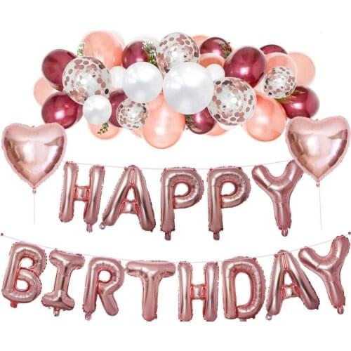 Happy Birthday Balloons Burgundy Rose Gold White Latex Balloons with Confetti Balloons for Lady Girl Woman Birthday Decorations