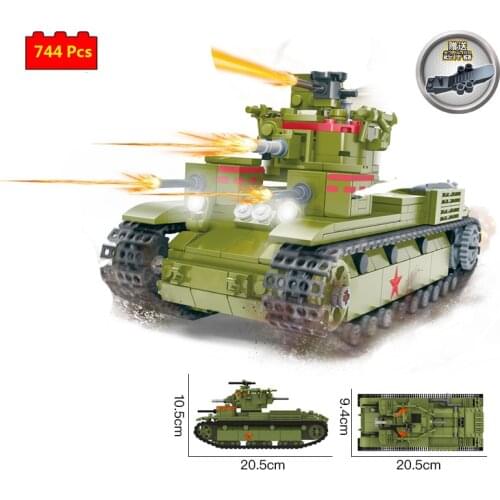 Military series World War II Soviet T-28 medium tank Soldier weapon DIY Model Building Blocks Bricks Toys Gifts