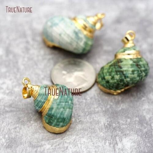 Gold Swirl Accent Sea Shell Pendant Gold Electroplated Cap and Bail charm Blue Seashell Pendant PM26801